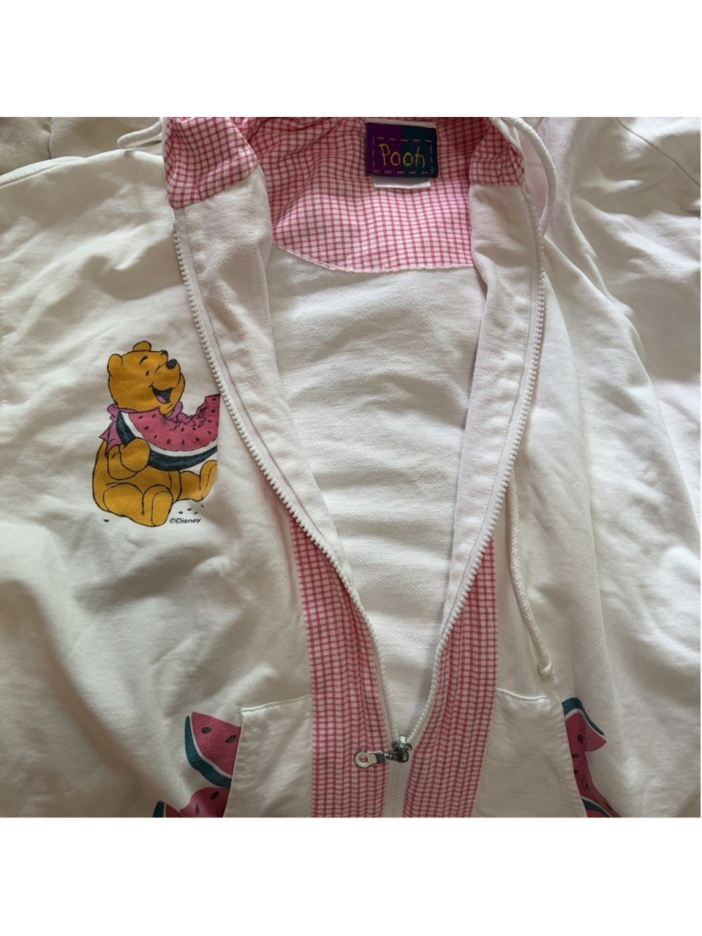 Vintage 90s Disney Winnie the Pooh Watermelon Zip Lounge Robe - Size M - Picture 13 of 14